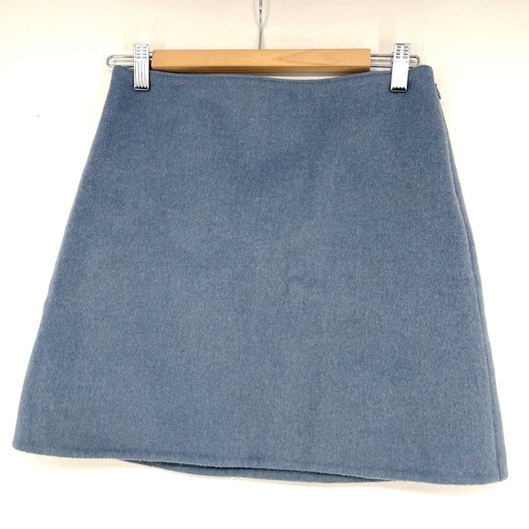 Club Monaco Wool Blend Mini Pencil Skirt Blue Zip Side Women's 4 Small - Picture 1 of 10